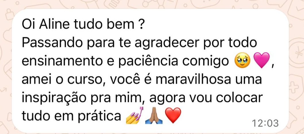 Mensagem de agradecimento de uma aluna à Aline