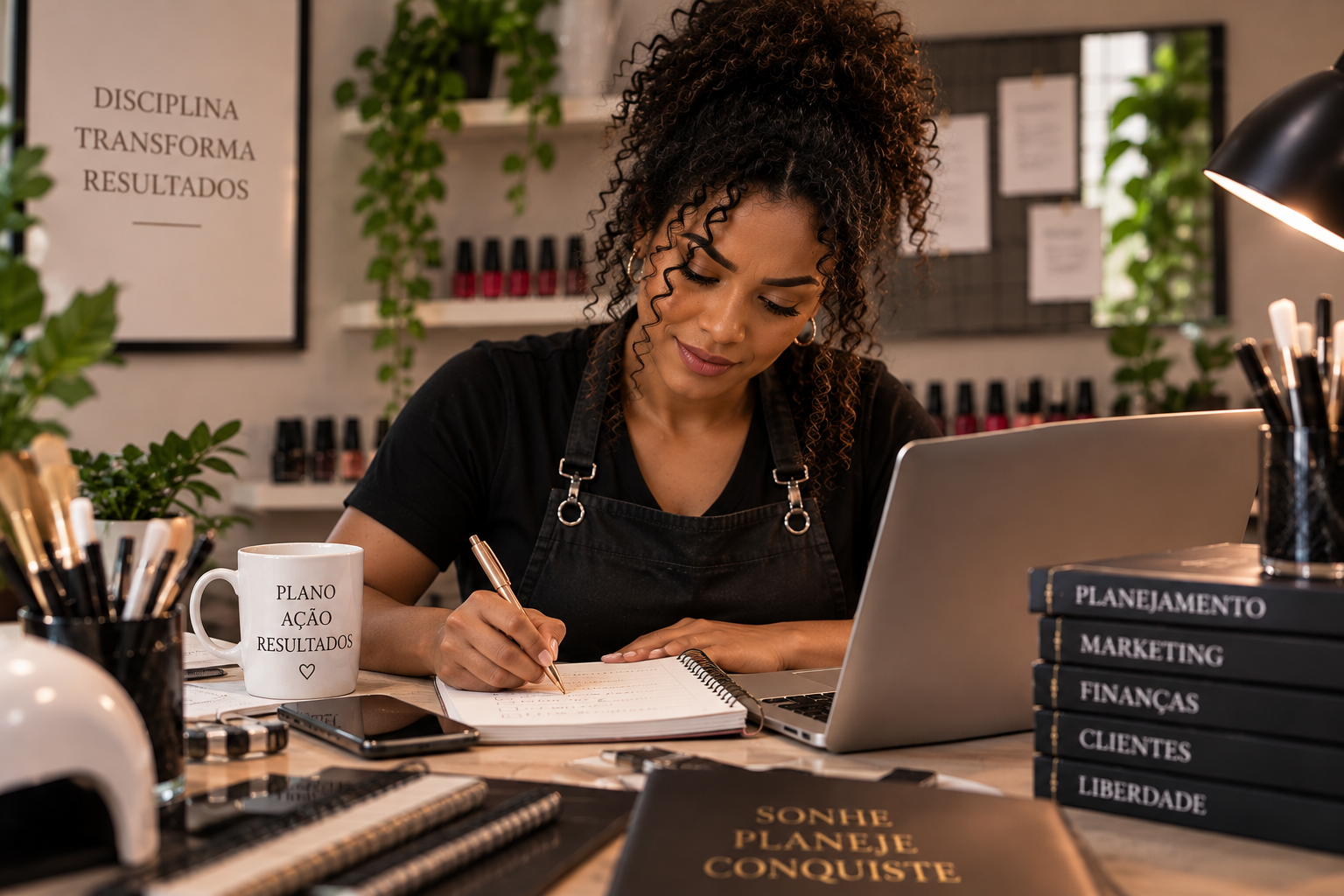Nail Designer organizando seu plano de ação profissional